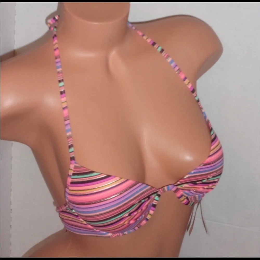 32B Victoria’s Secret The Fabulous Molded push up bra Bikini swim halter Top - Picture 2 of 4